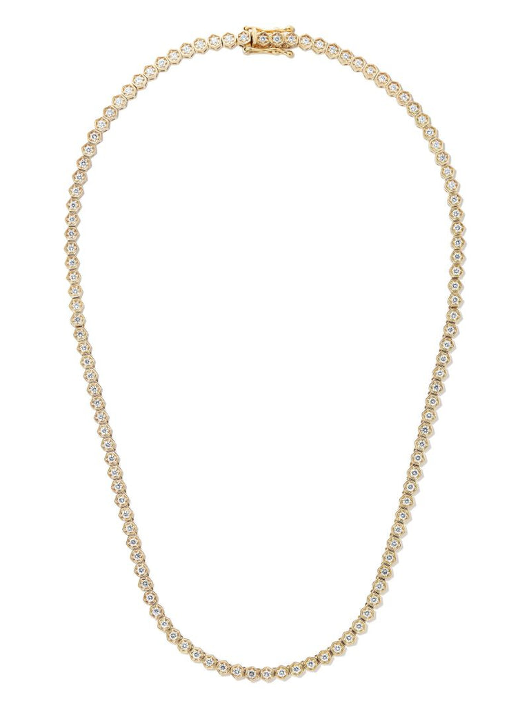 18k Yellow Gold Hexagon Diamond Tennis Necklace