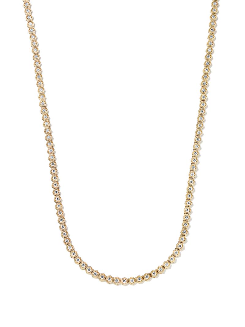 18k Yellow Gold Hexagon Diamond Tennis Necklace