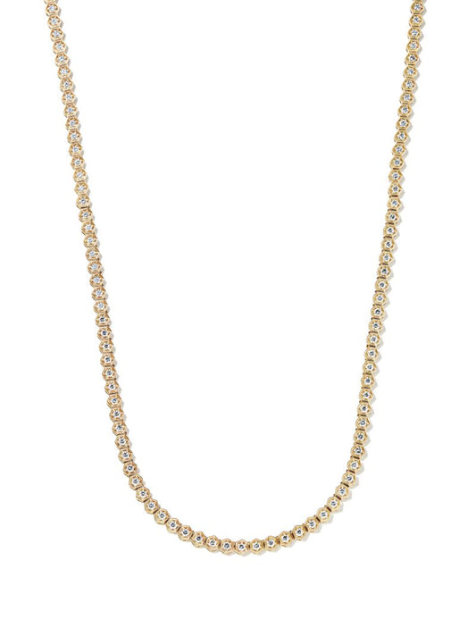 18k Yellow Gold Hexagon Diamond Tennis Necklace