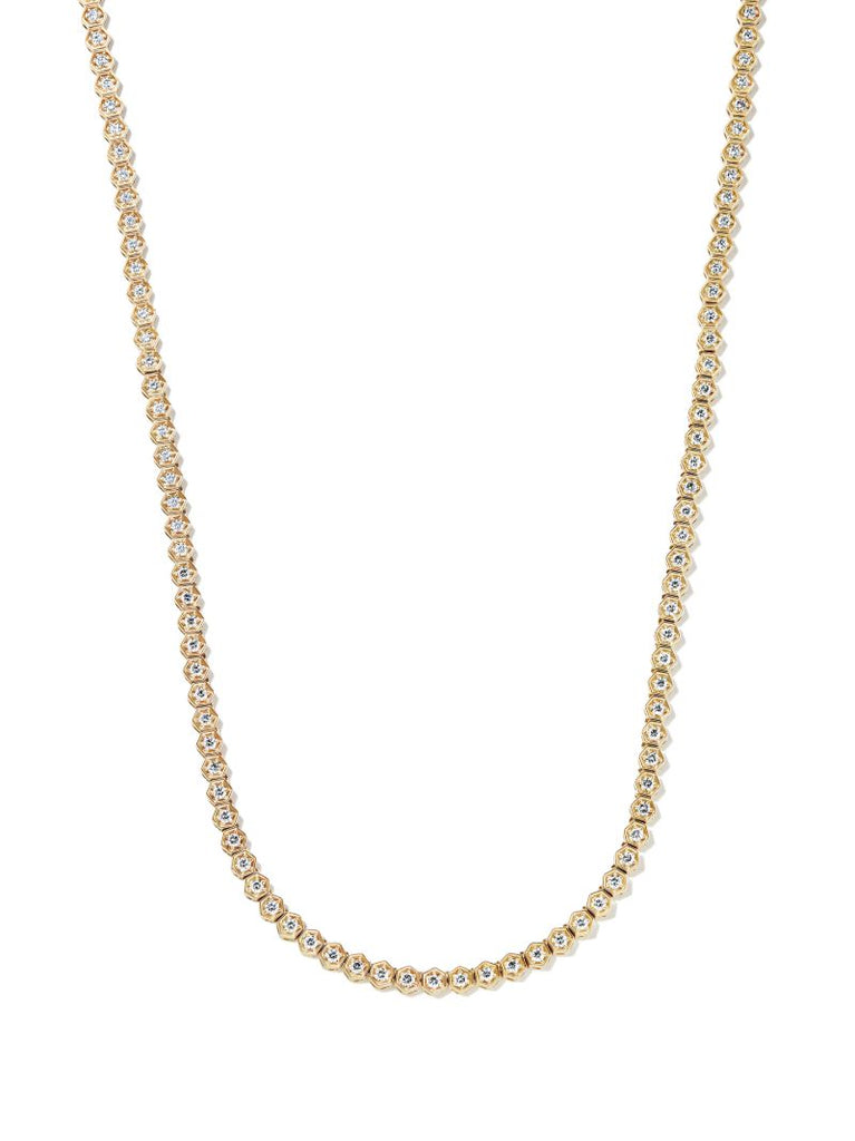 18k Yellow Gold Hexagon Diamond Tennis Necklace