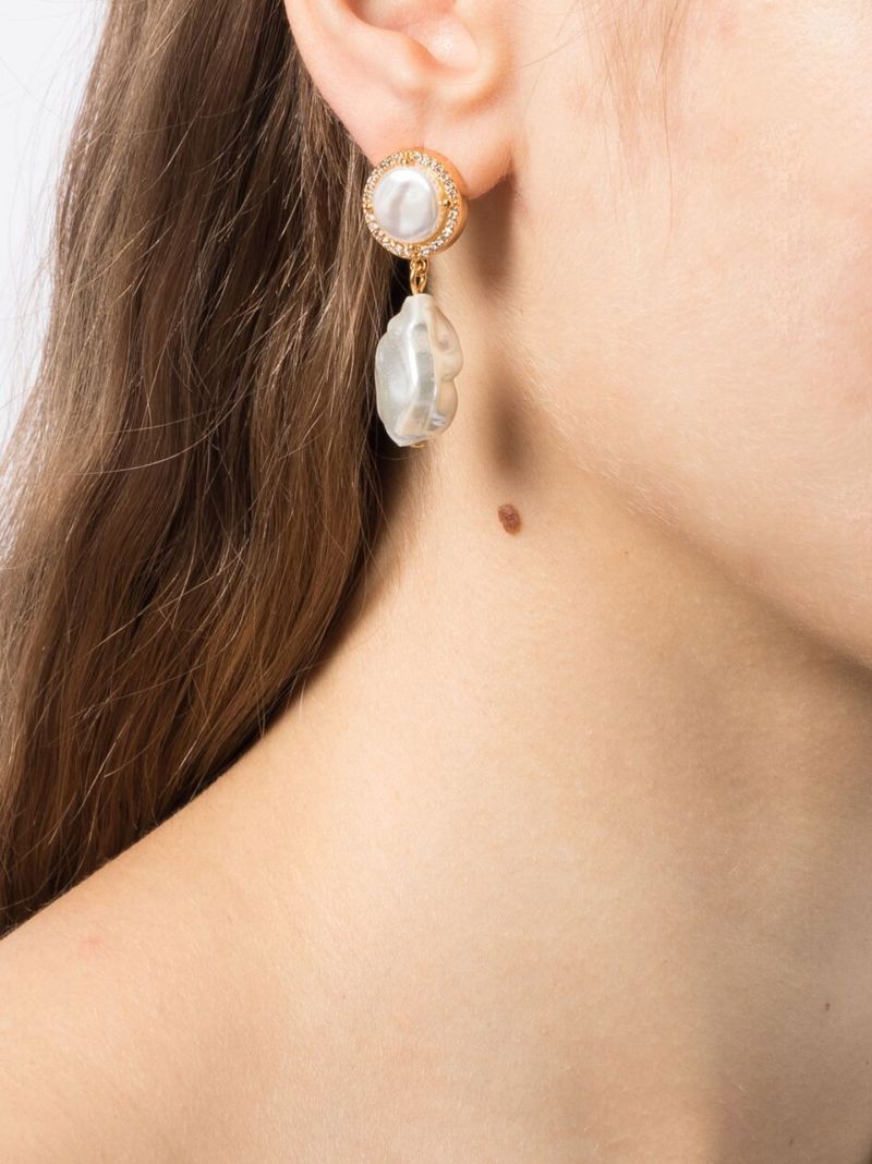Gold-tone Crystal-embellished Pearl Earrings