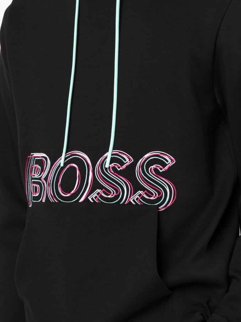Black Embroidered Logo Hoodie
