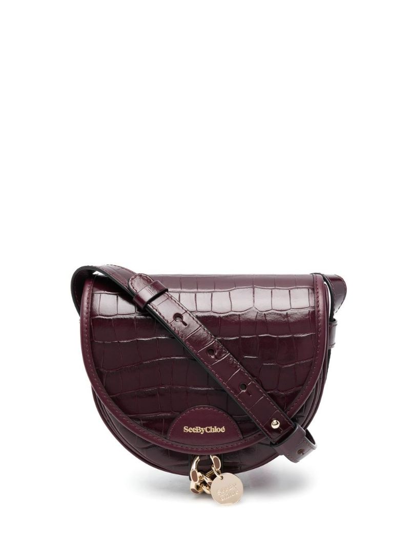 Brown Crocodile-effect Leather Cross Body Bag