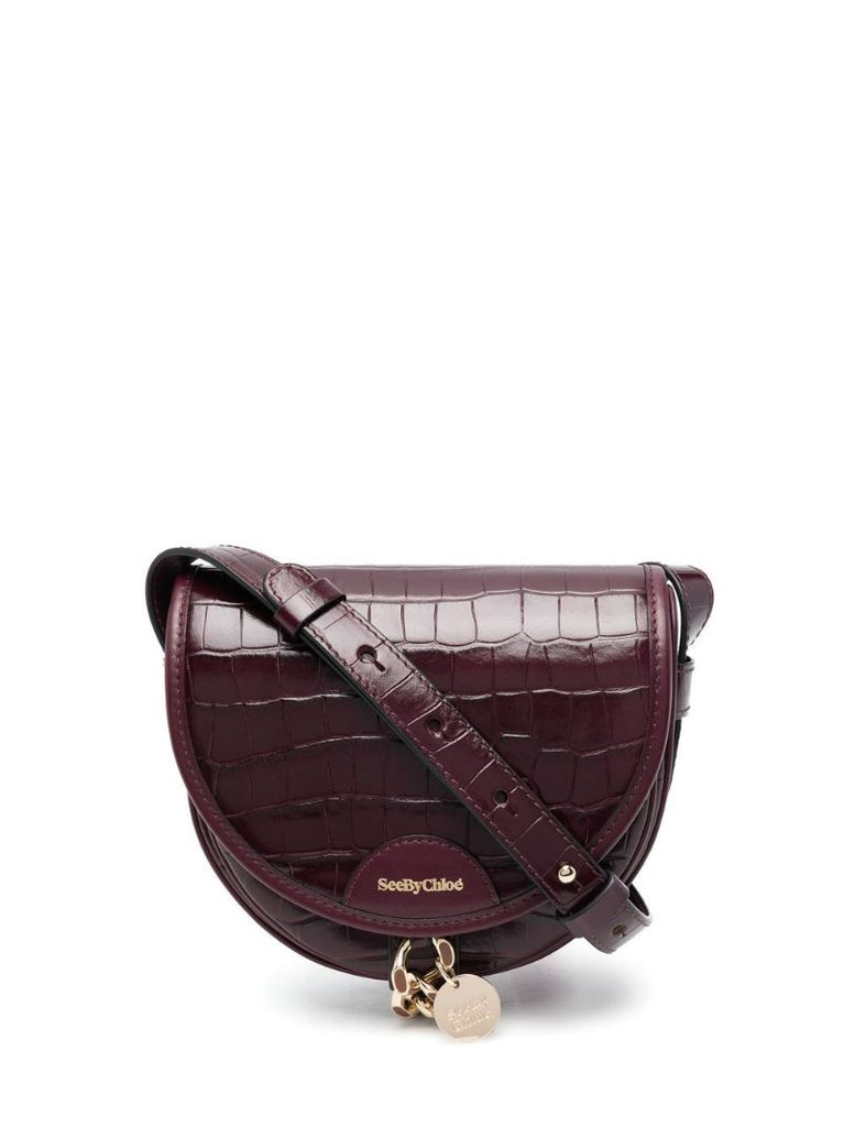 Brown Crocodile-effect Leather Cross Body Bag