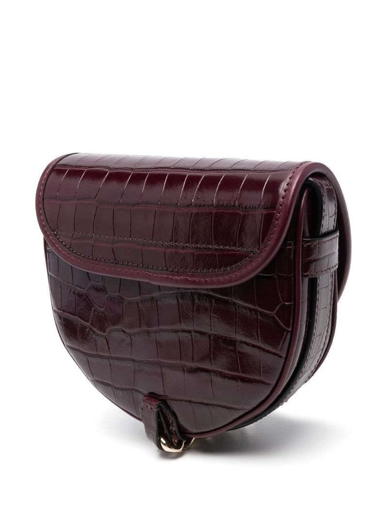 Brown Crocodile-effect Leather Cross Body Bag