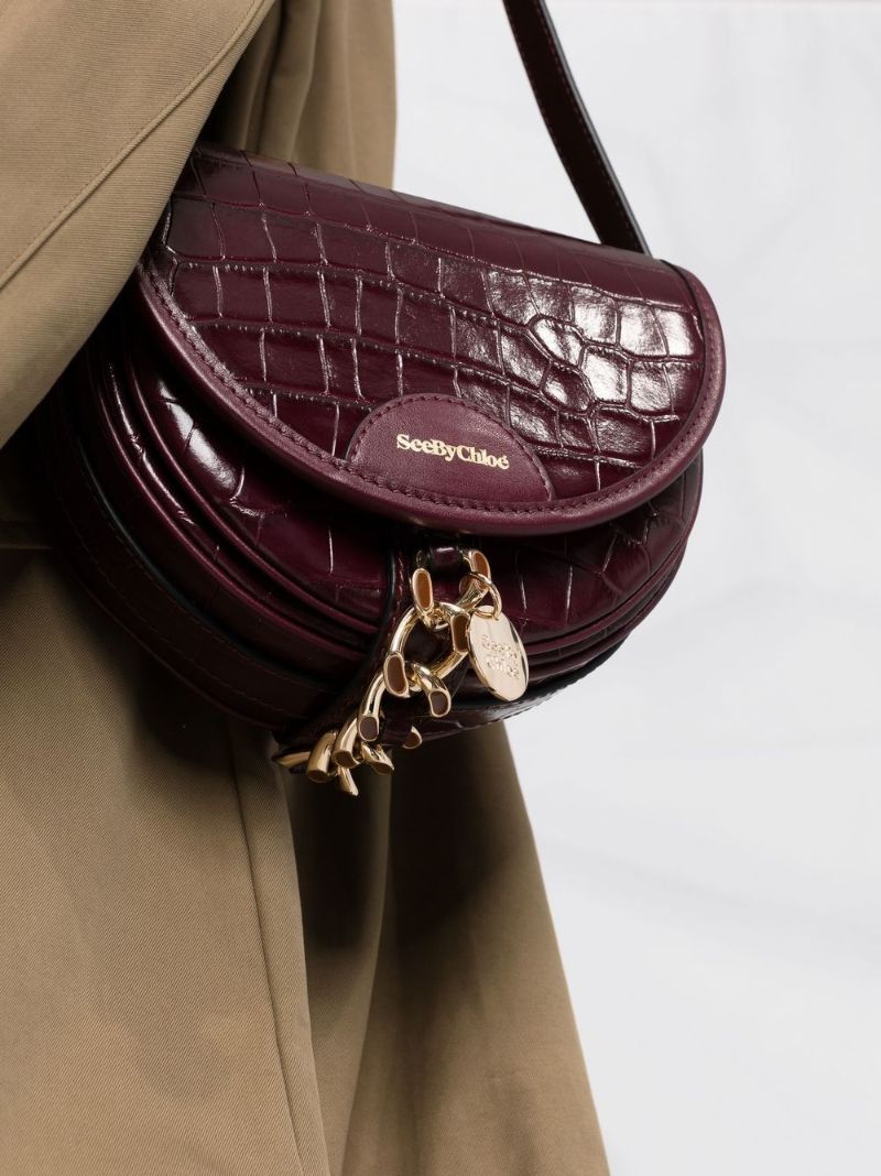 Brown Crocodile-effect Leather Cross Body Bag