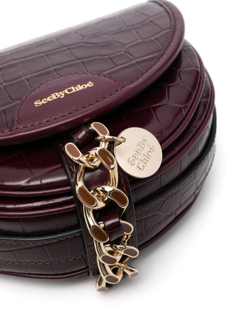Brown Crocodile-effect Leather Cross Body Bag