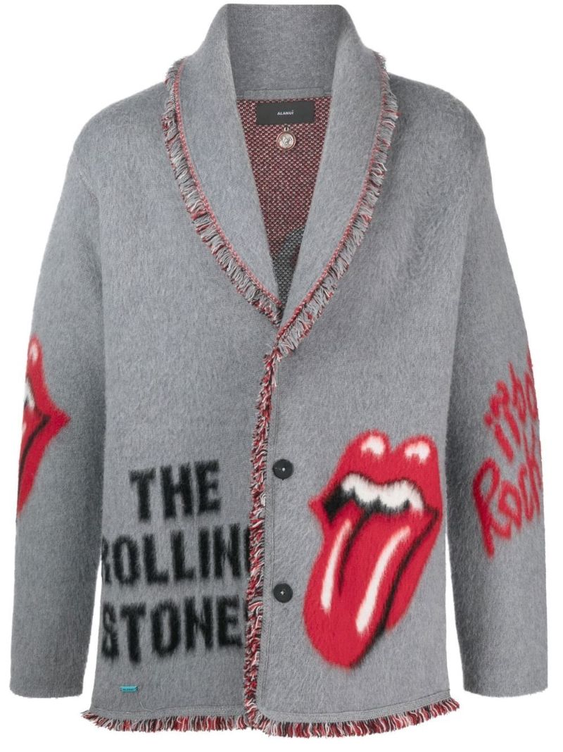Grey Fringe Trim Wool Cardigan