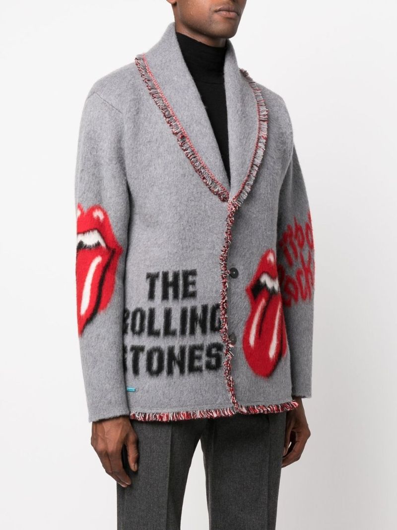 Grey Fringe Trim Wool Cardigan