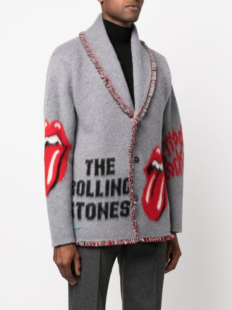 Grey Fringe Trim Wool Cardigan