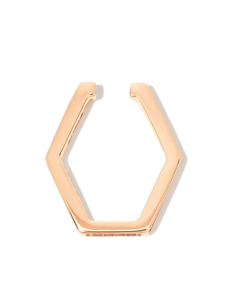 18k Rose Gold Hexagon Sapphire Hoop Earring