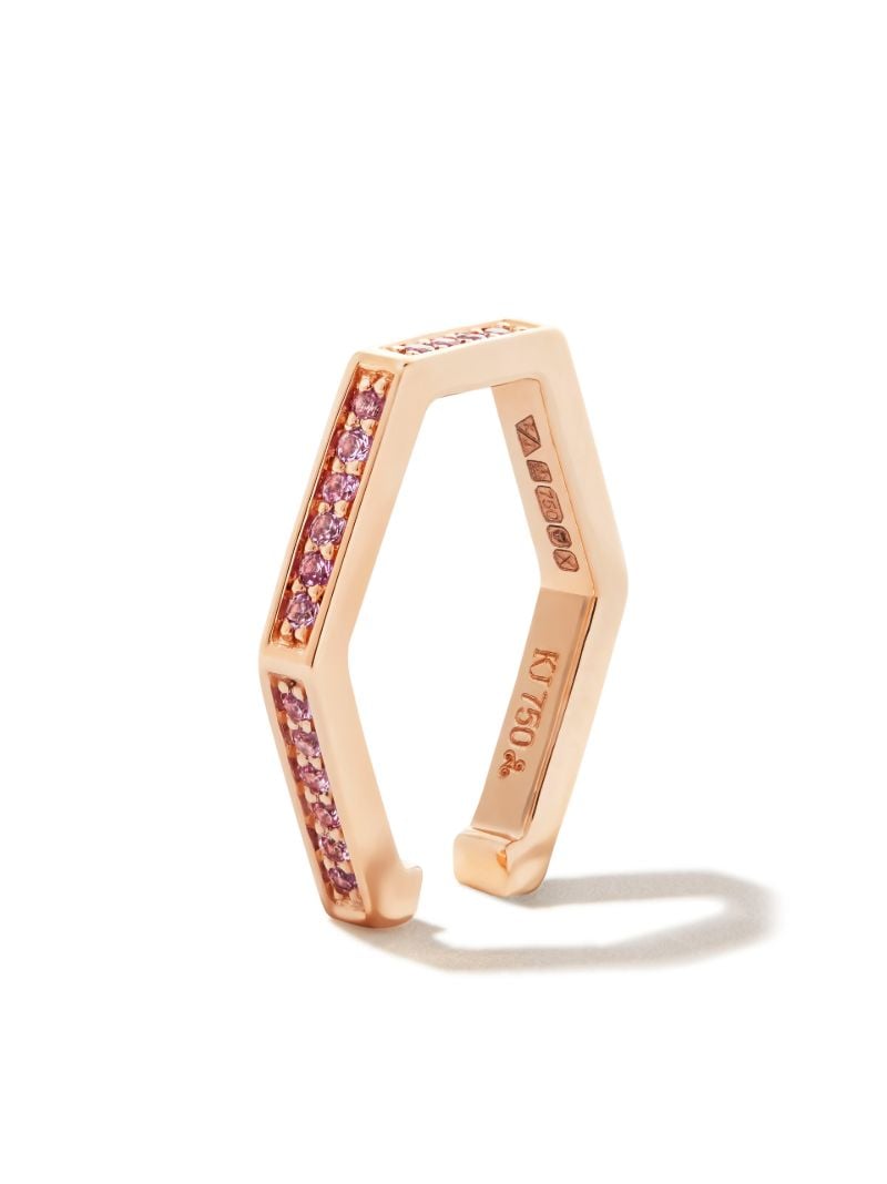 18k Rose Gold Hexagon Sapphire Hoop Earring