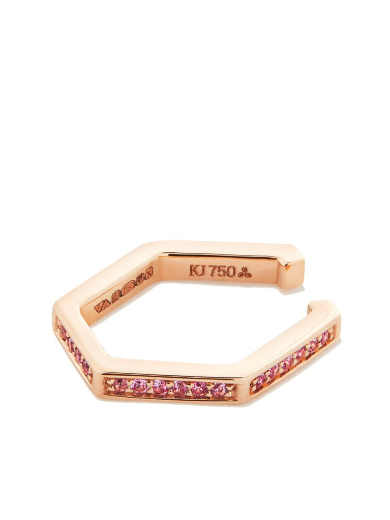 18k Rose Gold Hexagon Sapphire Hoop Earring