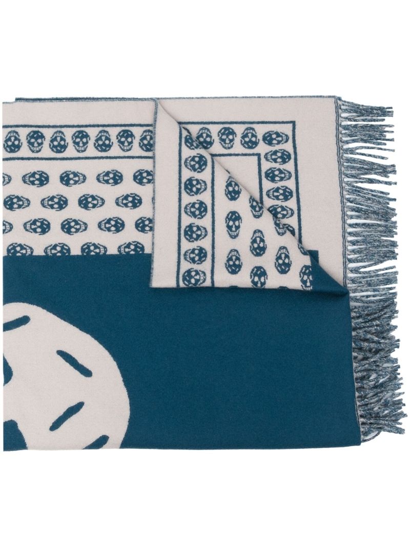 Blue Fringed Skull Pattern Scarf