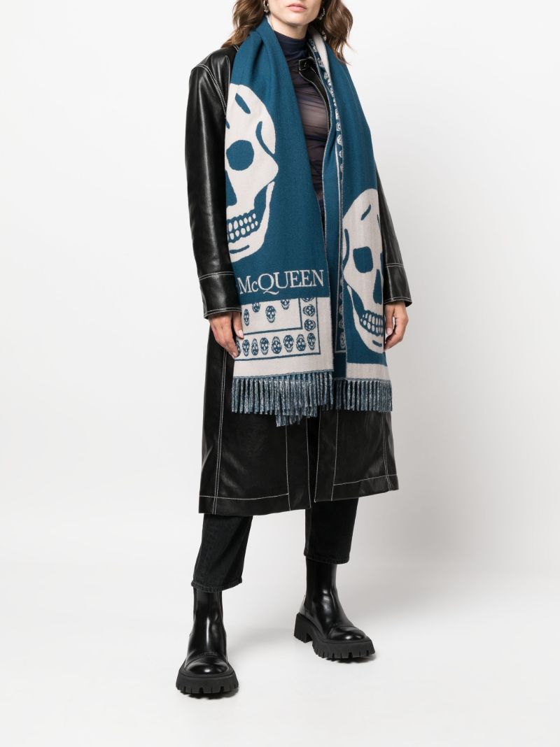 Blue Fringed Skull Pattern Scarf