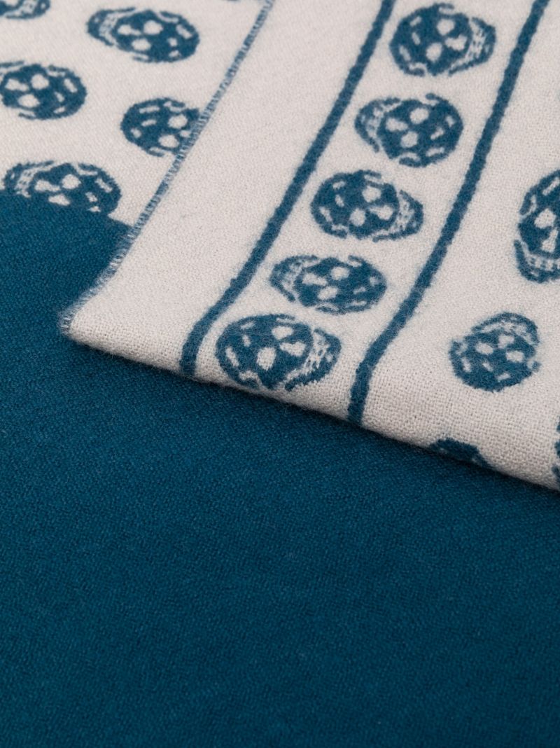 Blue Fringed Skull Pattern Scarf