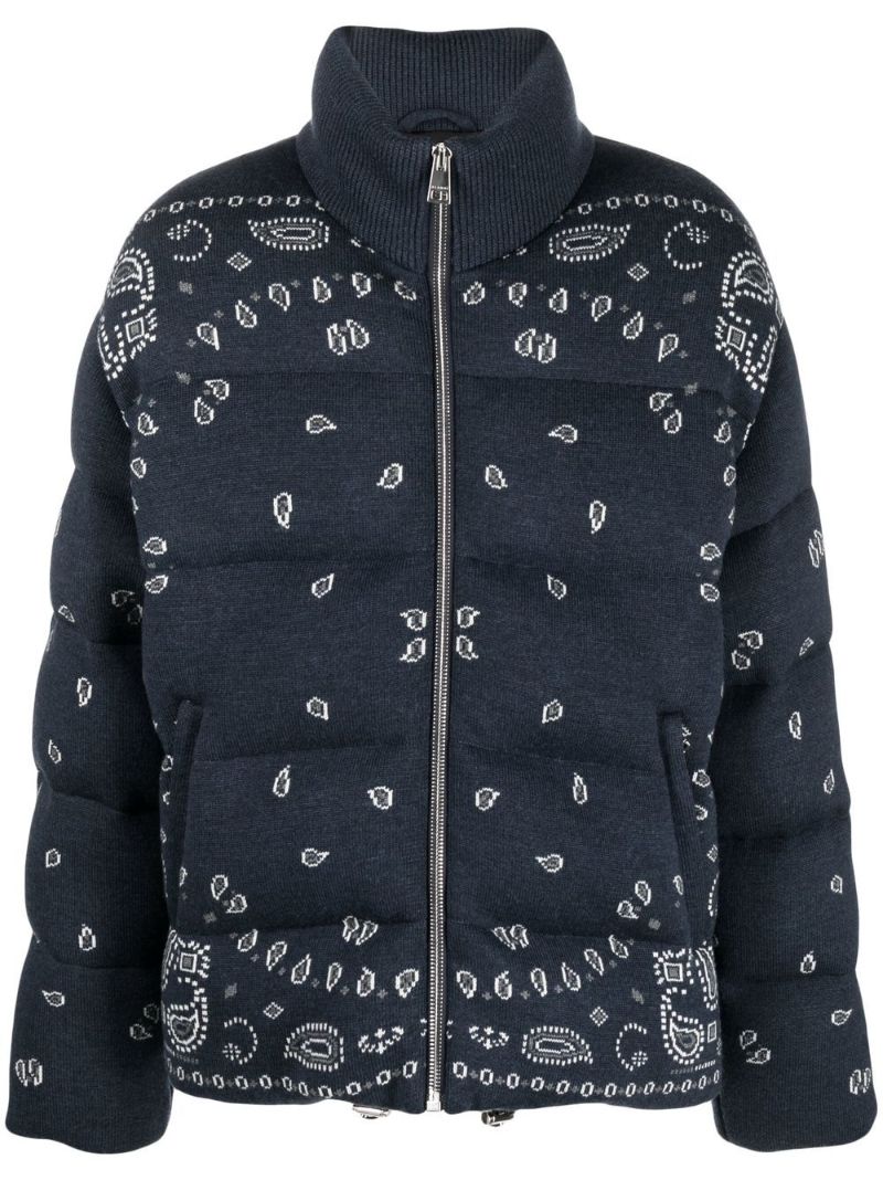 Blue Bandana Print Puffer Jacket