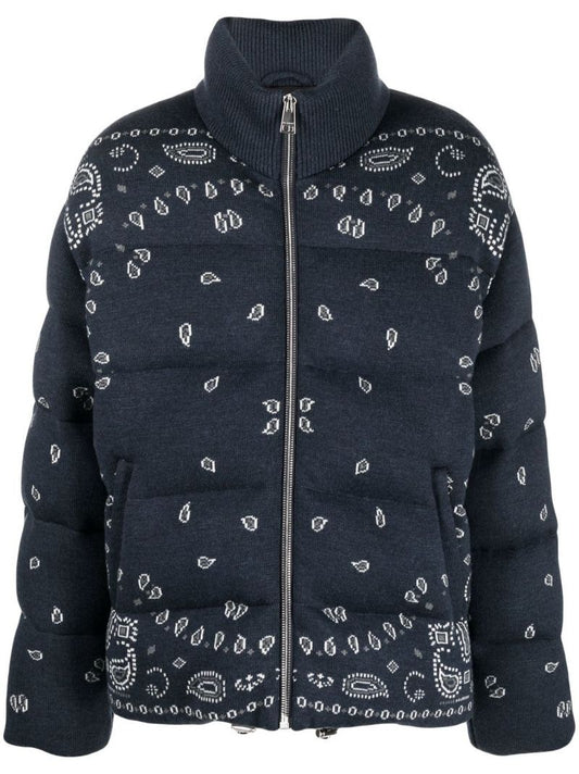 Blue Bandana Print Puffer Jacket