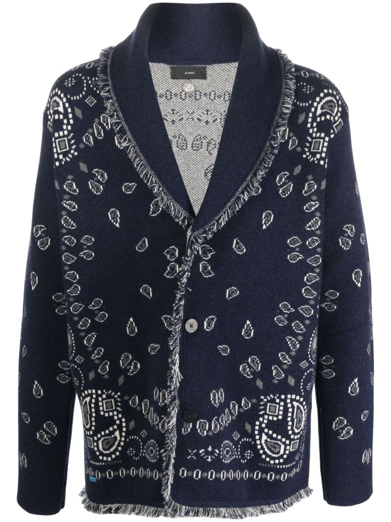 Blue Bandana Cashmere Jacquard Cardigan