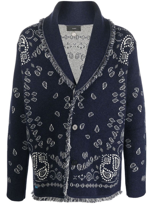Blue Bandana Cashmere Jacquard Cardigan