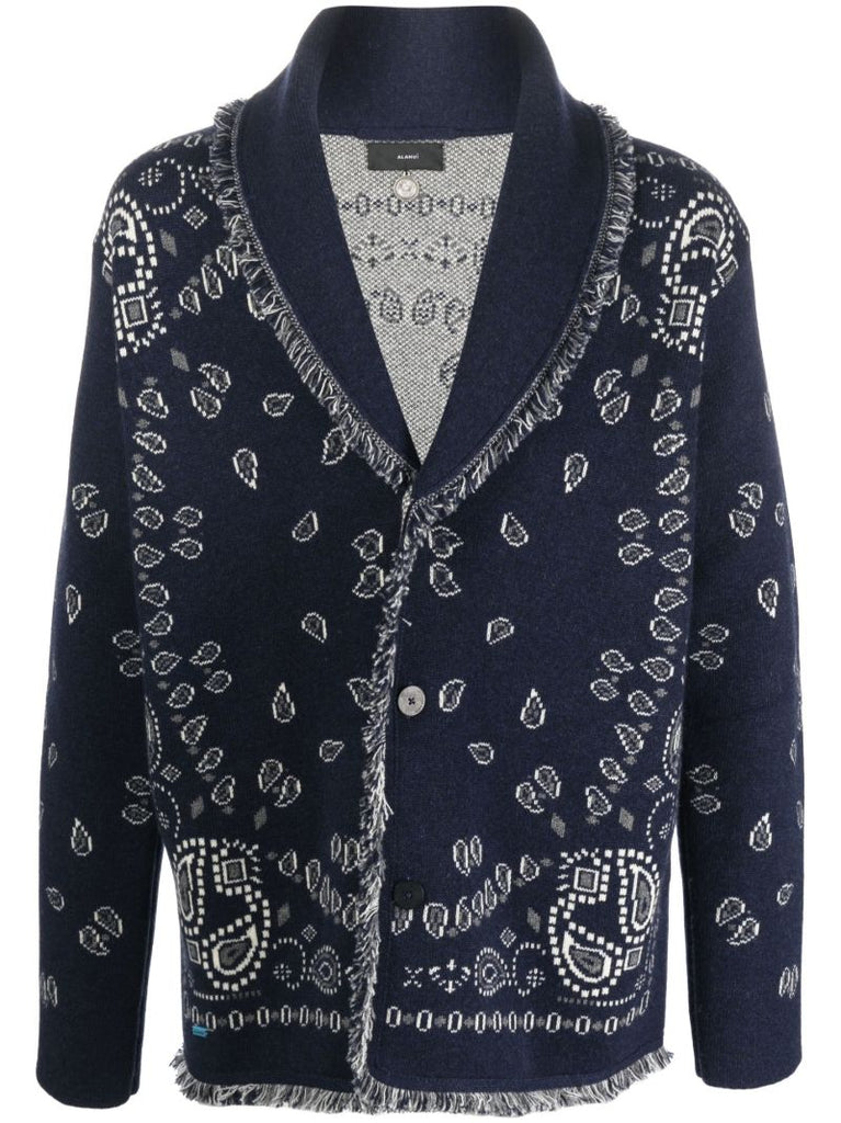 Blue Bandana Cashmere Jacquard Cardigan