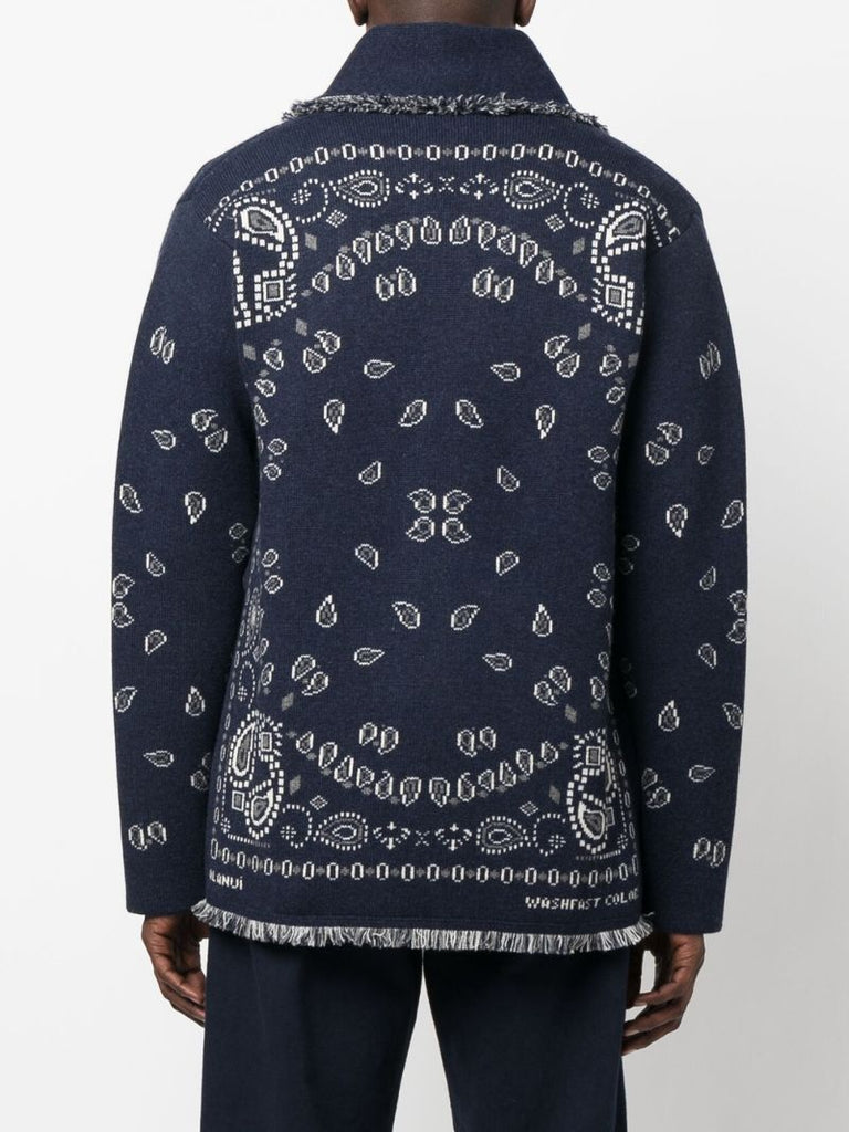 Blue Bandana Cashmere Jacquard Cardigan