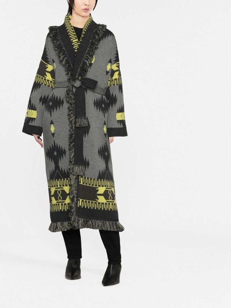 Grey Jacquard Wool Coat
