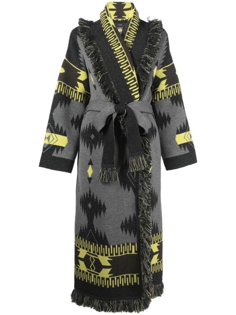 Grey Jacquard Wool Coat
