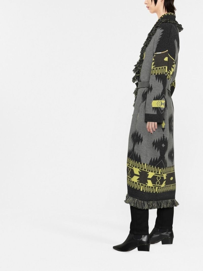 Grey Jacquard Wool Coat