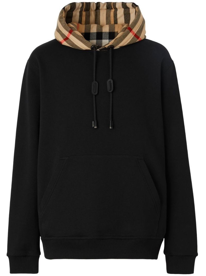 Black Check Hood Cotton Hoodie