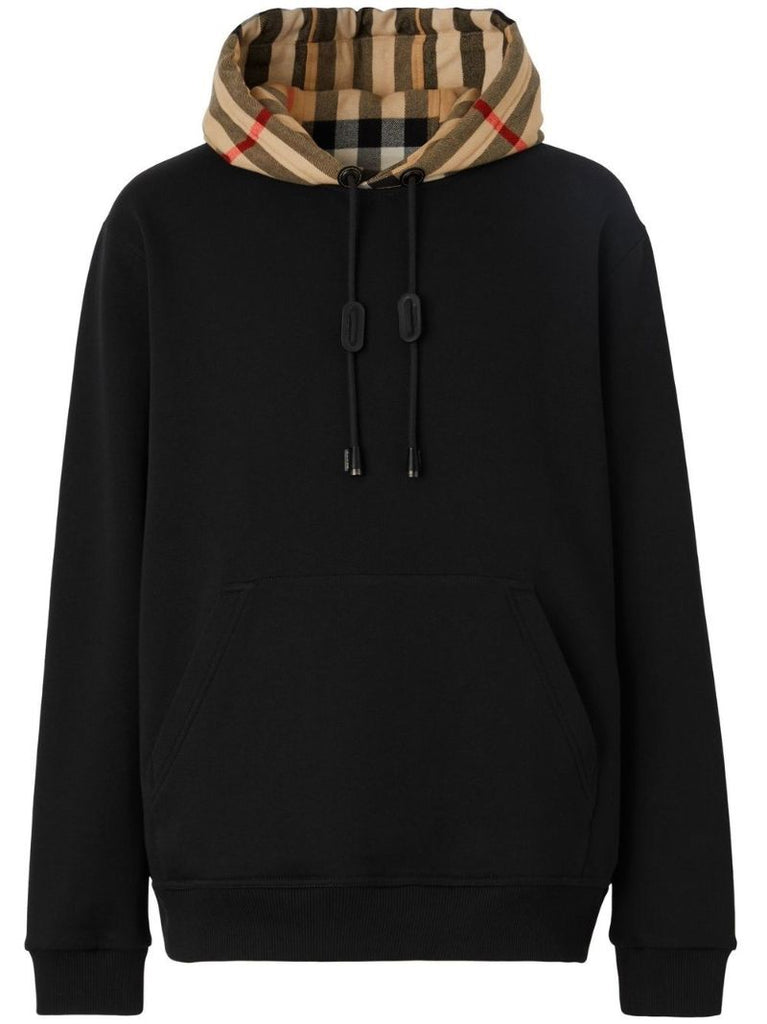 Black Check Hood Cotton Hoodie
