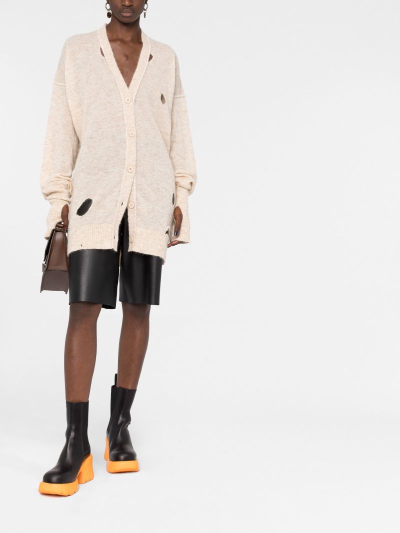 Beige Distressed Knit Cardigan