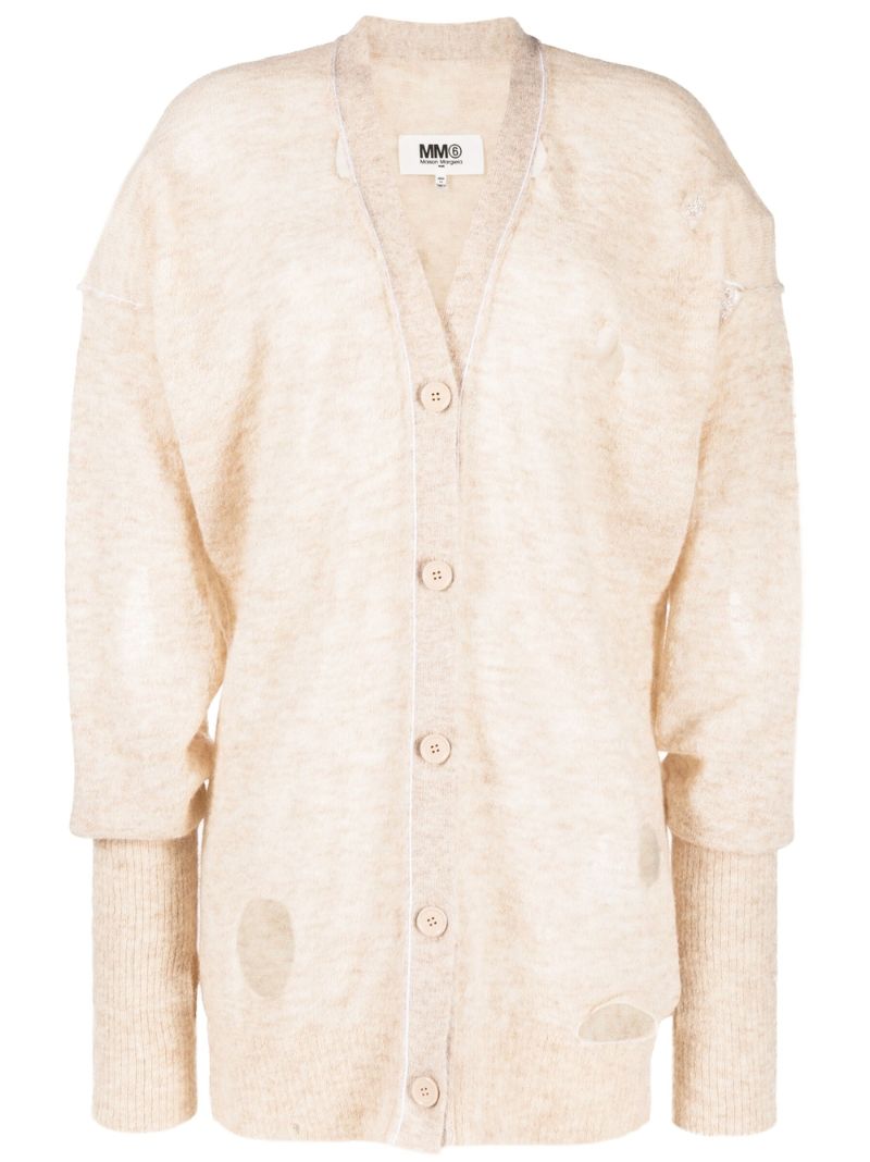 Beige Distressed Knit Cardigan