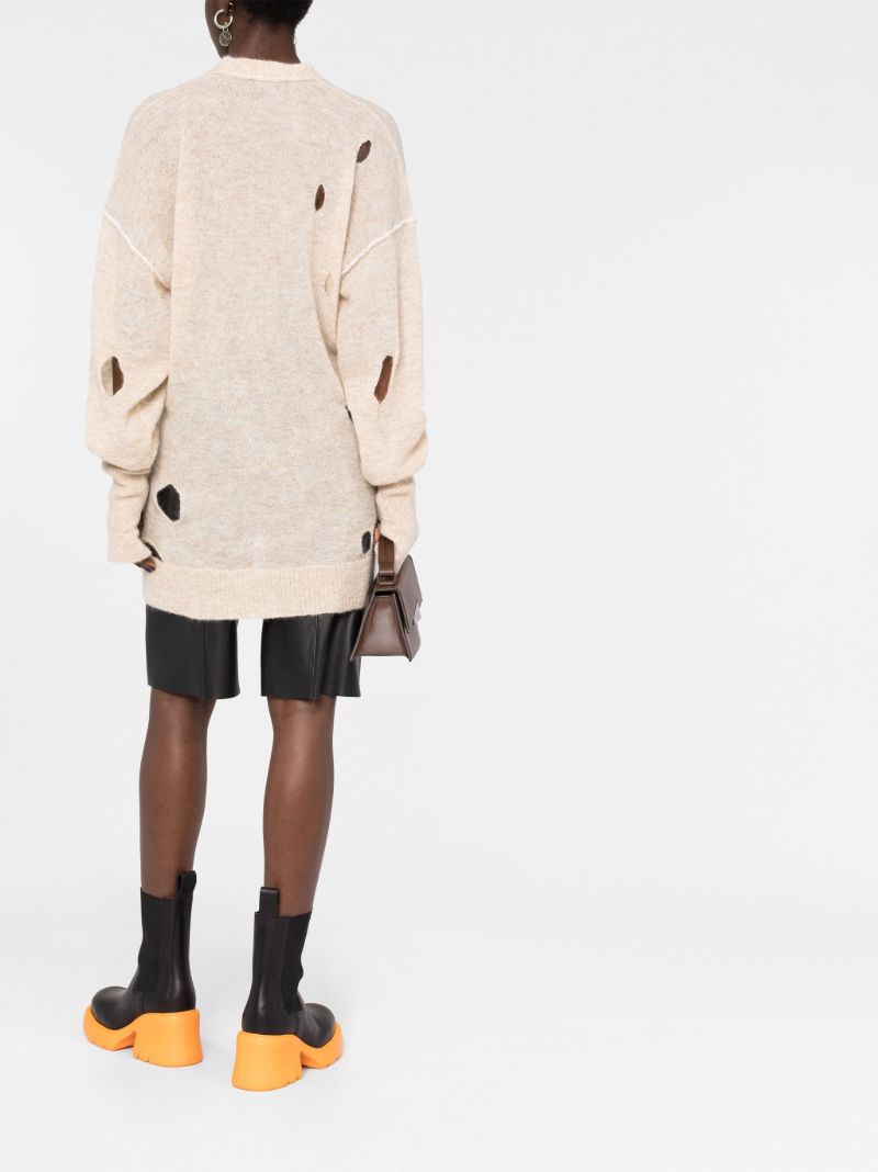 Beige Distressed Knit Cardigan