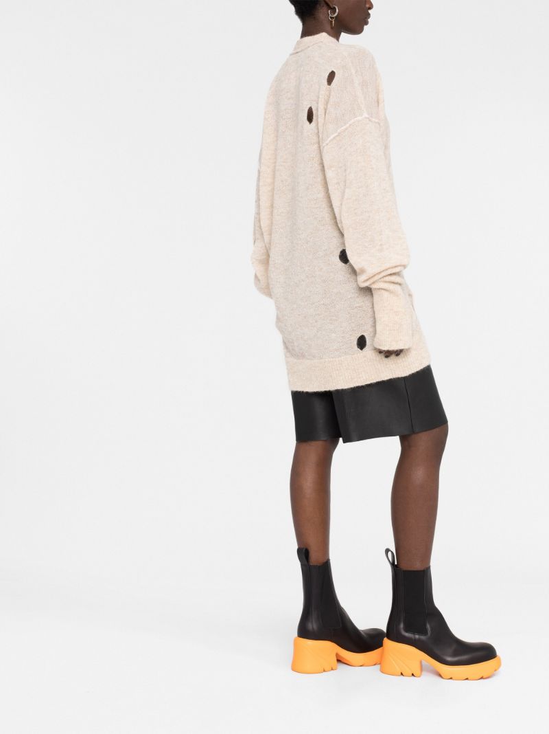 Beige Distressed Knit Cardigan