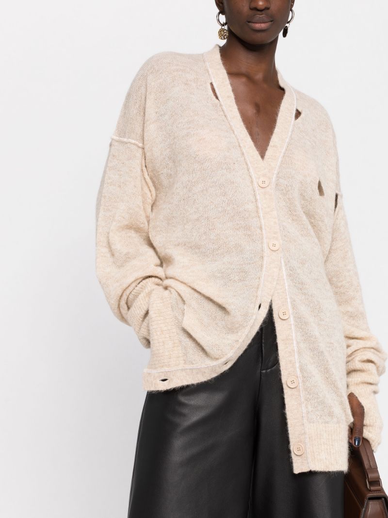 Beige Distressed Knit Cardigan