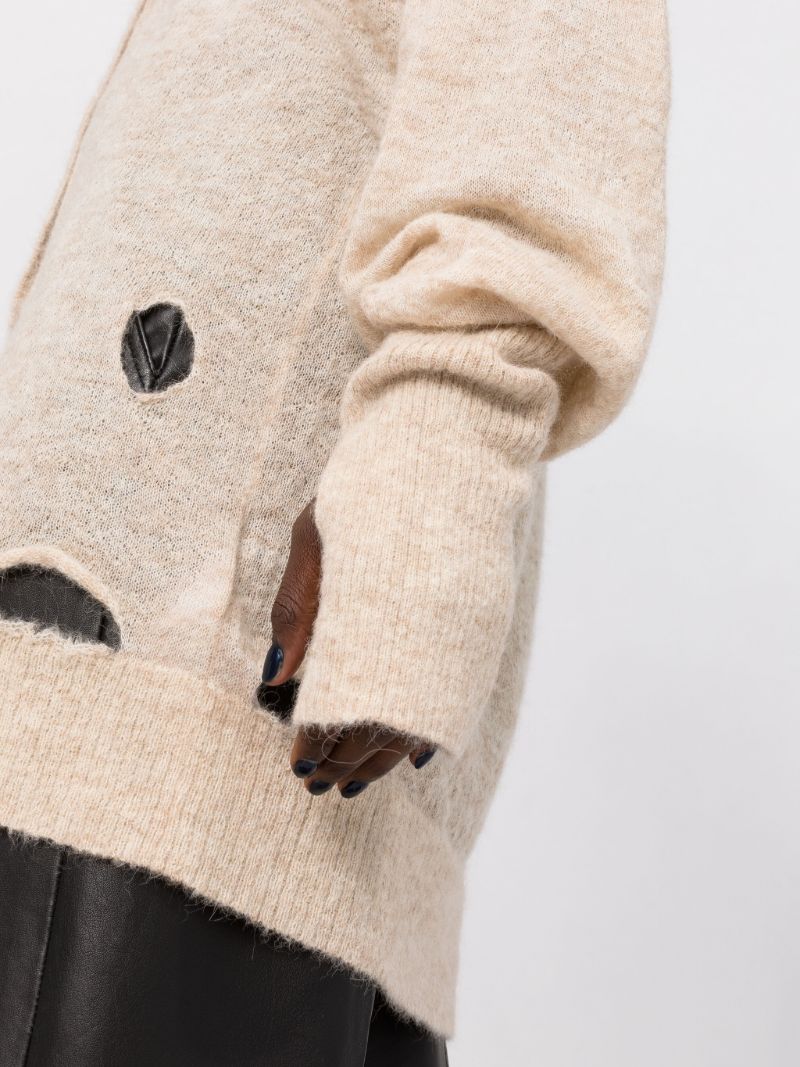 Beige Distressed Knit Cardigan