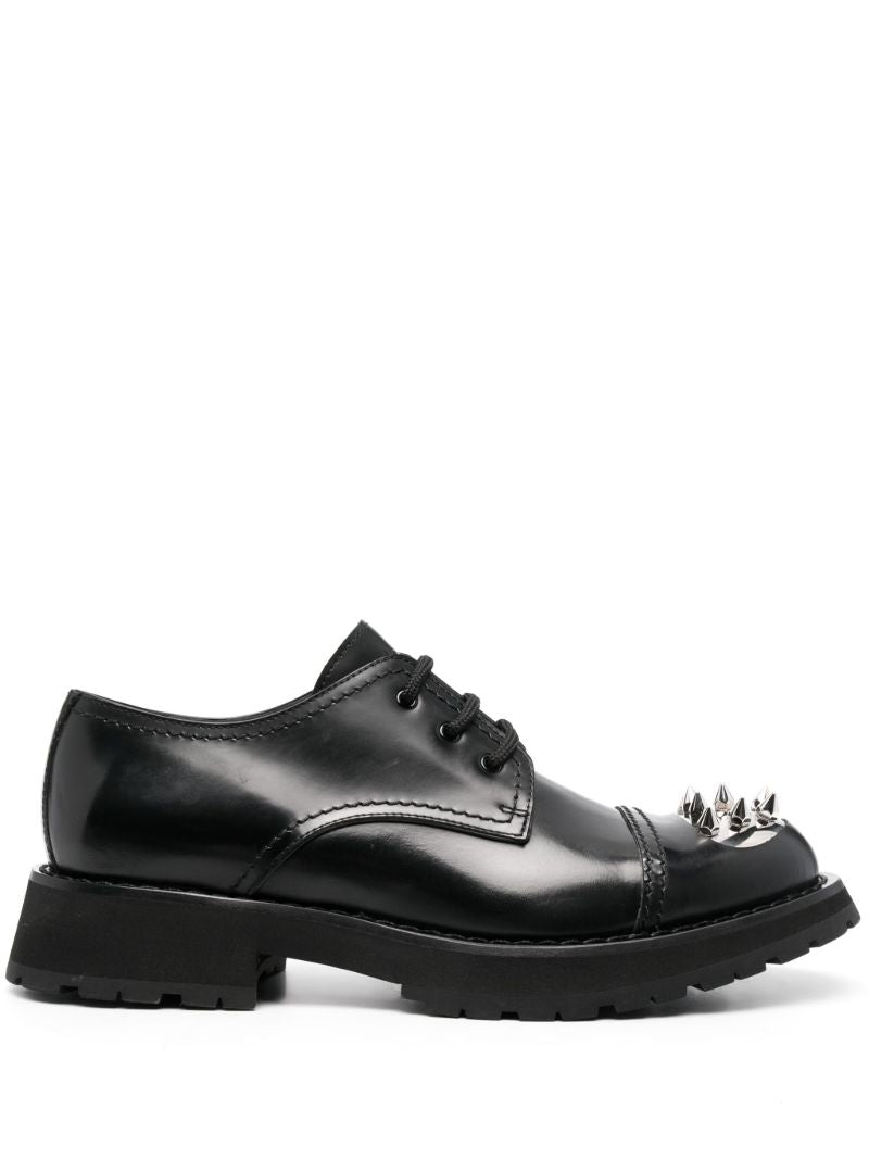 Black Spike Stud Leather Derby Shoes