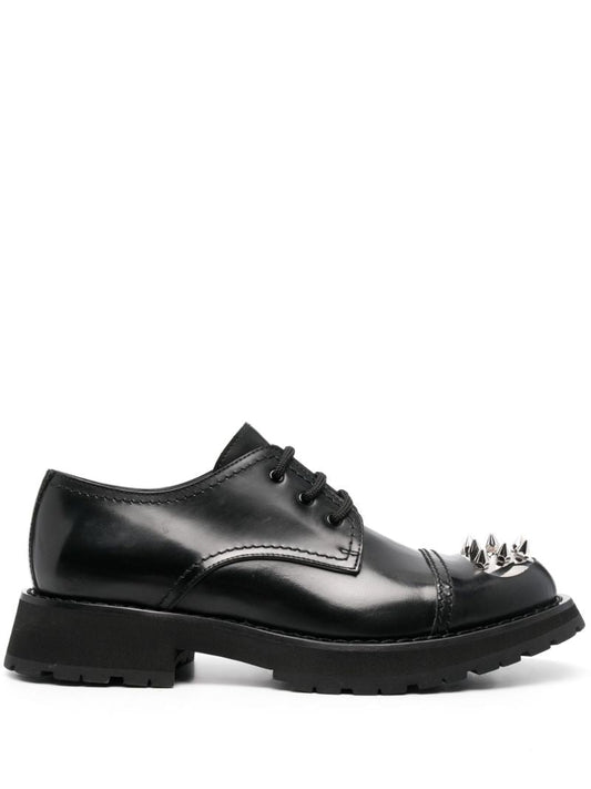 Black Spike Stud Leather Derby Shoes
