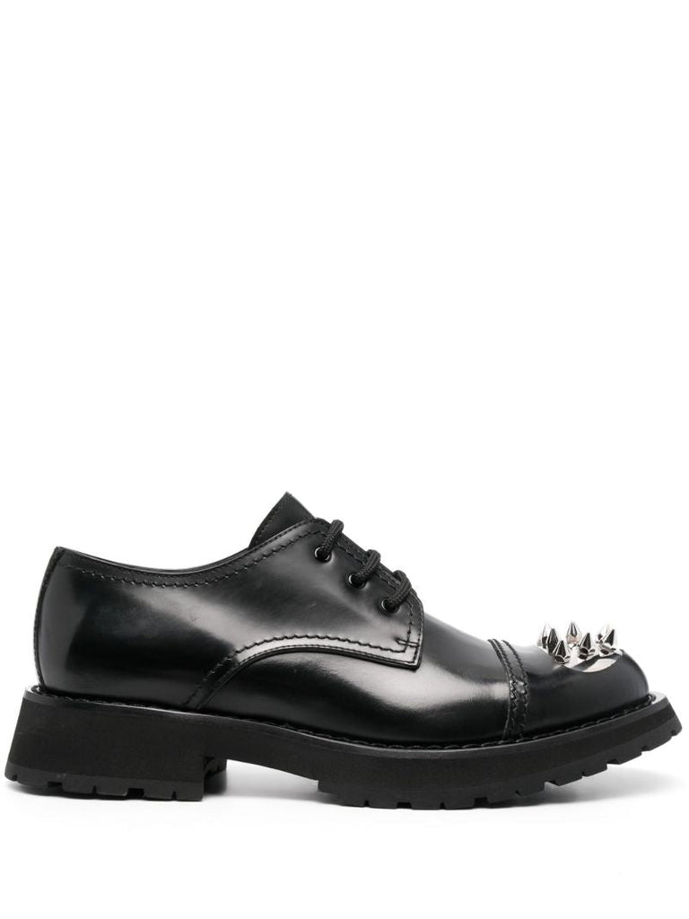 Black Spike Stud Leather Derby Shoes