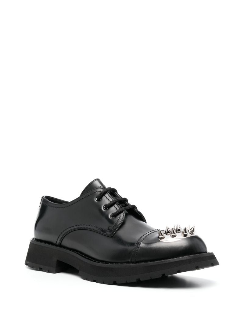 Black Spike Stud Leather Derby Shoes