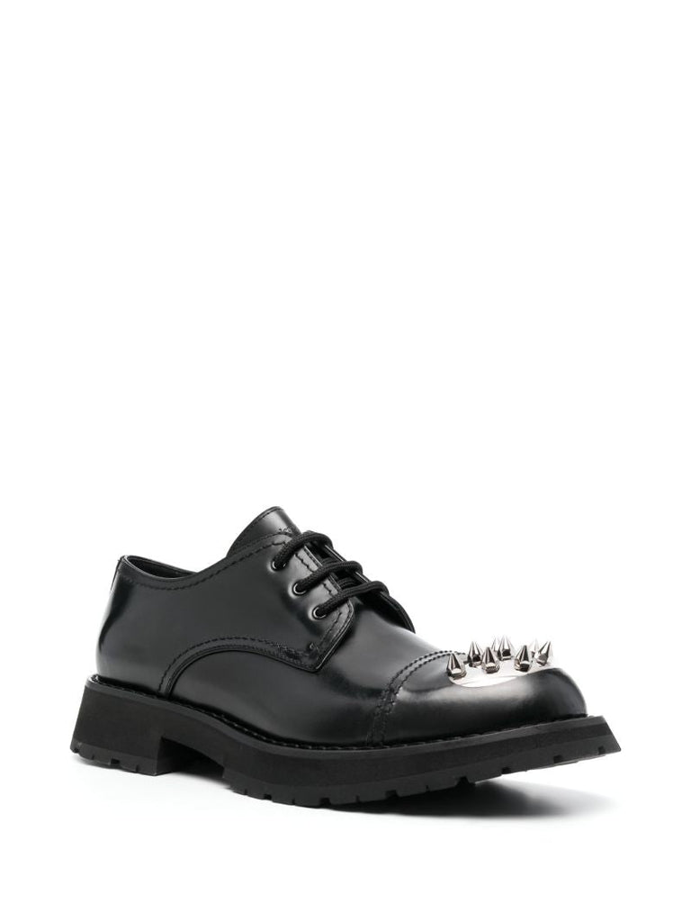 Black Spike Stud Leather Derby Shoes