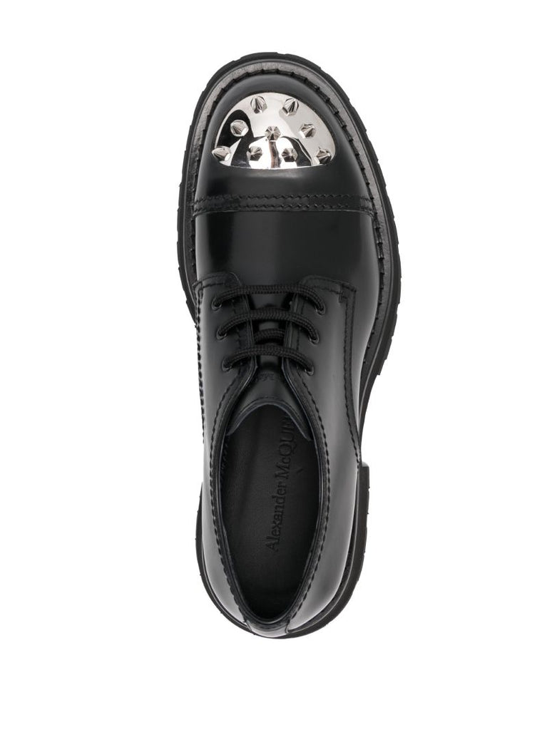 Black Spike Stud Leather Derby Shoes