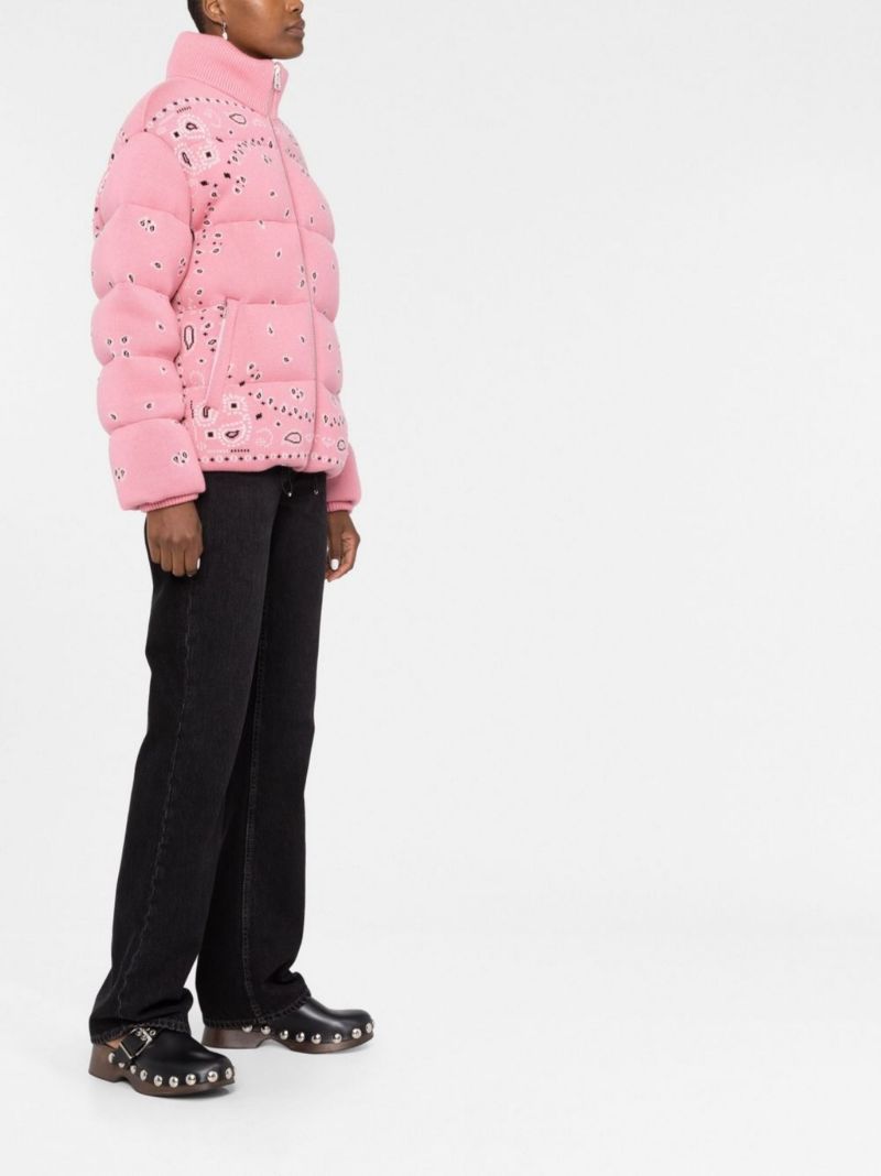 Pink Bandana Jacquard Wool Puffer Jacket