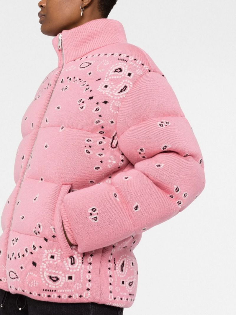 Pink Bandana Jacquard Wool Puffer Jacket