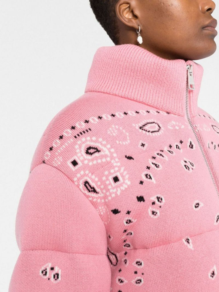 Pink Bandana Jacquard Wool Puffer Jacket