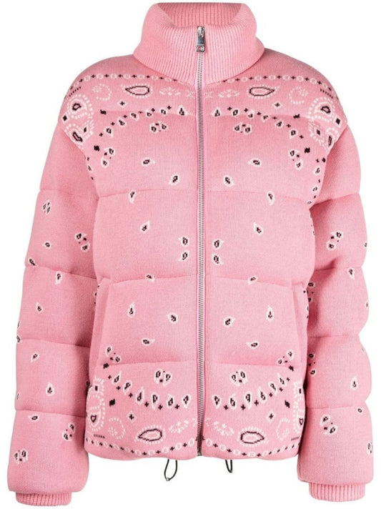 Pink Bandana Jacquard Wool Puffer Jacket