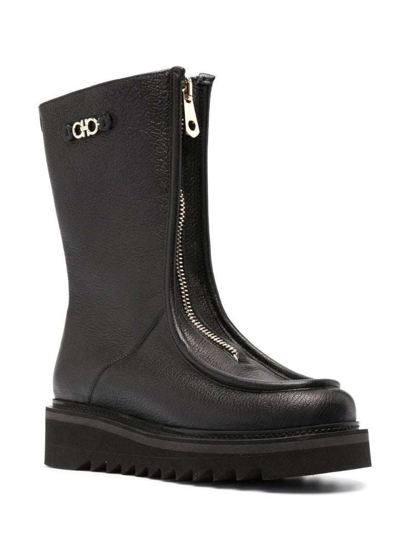 Black Biscotto Mid-calf Leather Boots