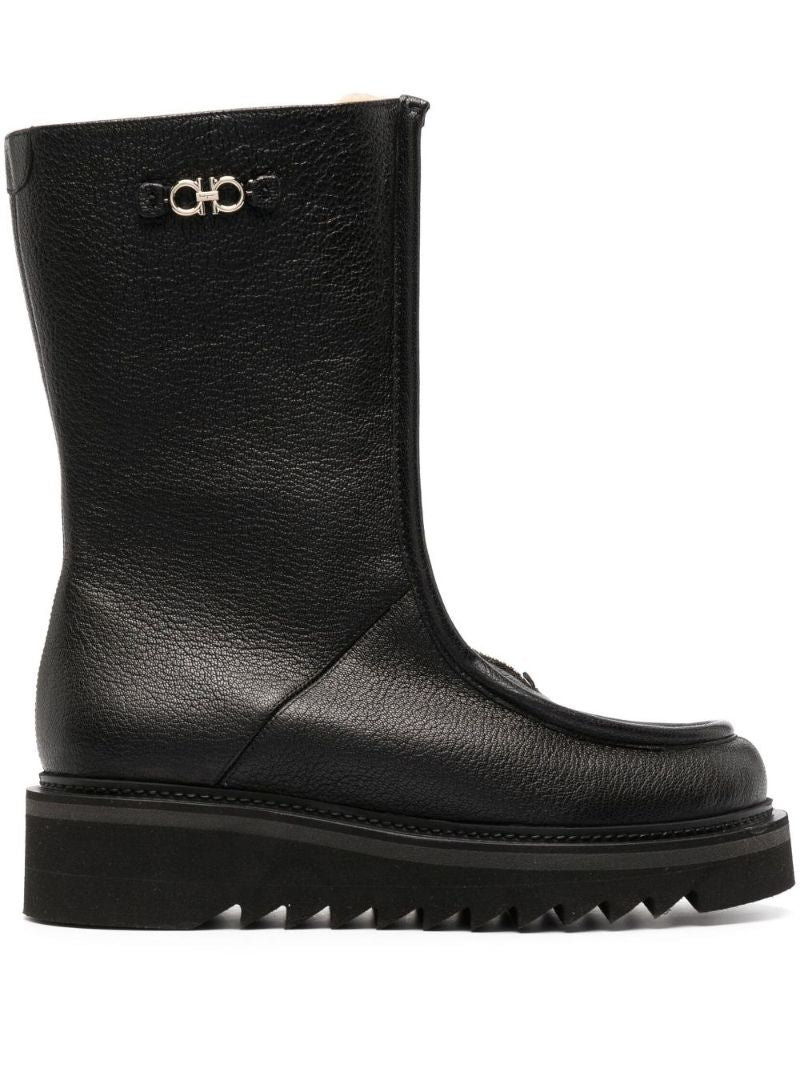 Black Biscotto Mid-calf Leather Boots