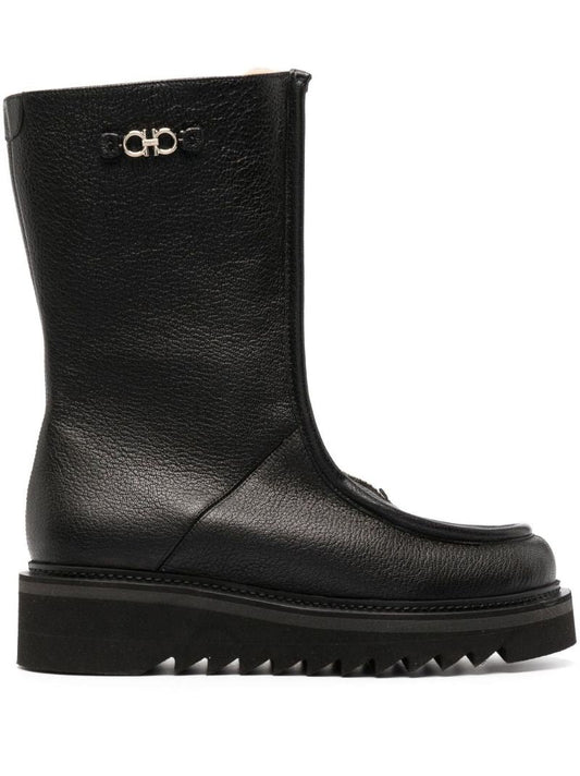 Black Biscotto Mid-calf Leather Boots
